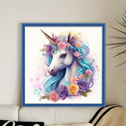 Flowers Unicorn - 14CT Stamped Cross Stitch 50*50CM