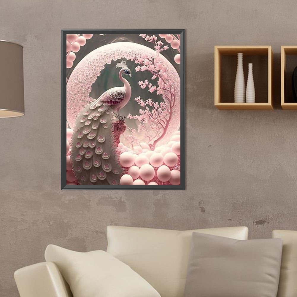 Sakura Tree Peacock - Full Round Drill Diamond Painting 30*40CM