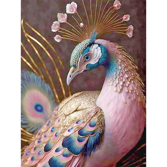 Pink Peacock - Full Round Drill Diamond Painting 30*40CM
