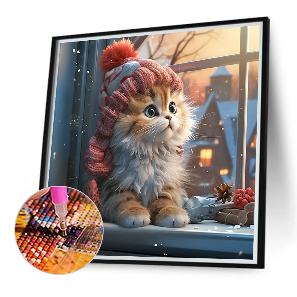 Winter Night Kitten - Full Round Drill Diamond Painting 40*40CM