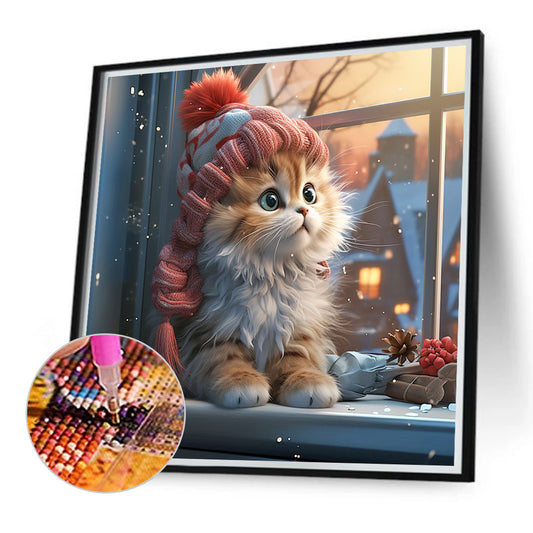 Winter Night Kitten - Full Round Drill Diamond Painting 40*40CM