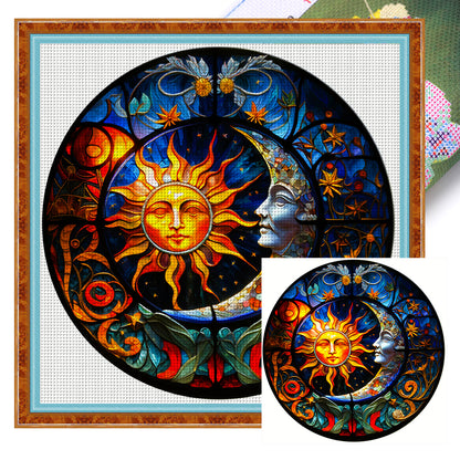 Glass Painting - Sun And Moon - 18CT Stamped Cross Stitch 40*40CM