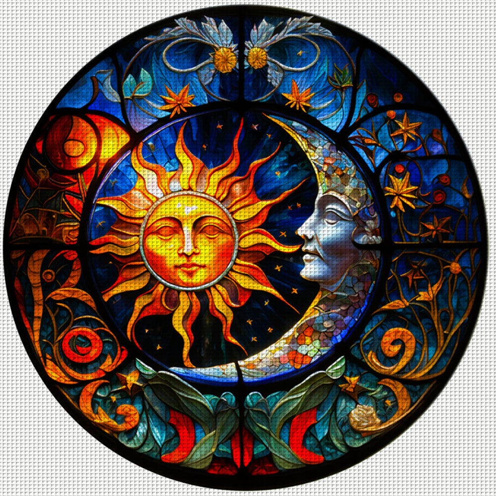 Glass Painting - Sun And Moon - 18CT Stamped Cross Stitch 40*40CM