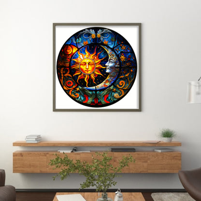 Glass Painting - Sun And Moon - 18CT Stamped Cross Stitch 40*40CM