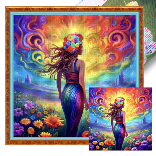 Flower Woman - 18CT Stamped Cross Stitch 50*50CM