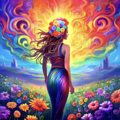 Flower Woman - 18CT Stamped Cross Stitch 50*50CM