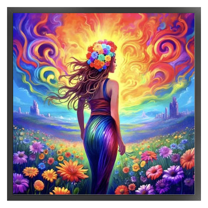 Flower Woman - 18CT Stamped Cross Stitch 50*50CM