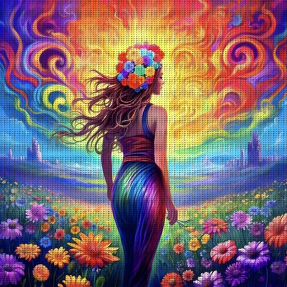 Flower Woman - 18CT Stamped Cross Stitch 50*50CM