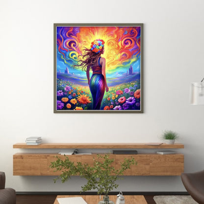 Flower Woman - 18CT Stamped Cross Stitch 50*50CM