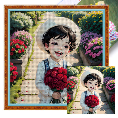 Rose Boy - 11CT Stamped Cross Stitch 50*50CM