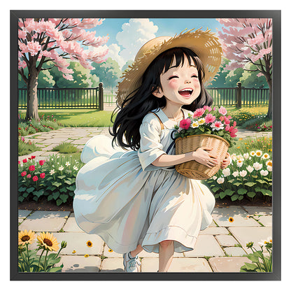 Girl Picking Flowers - 11CT Stamped Cross Stitch 50*50CM