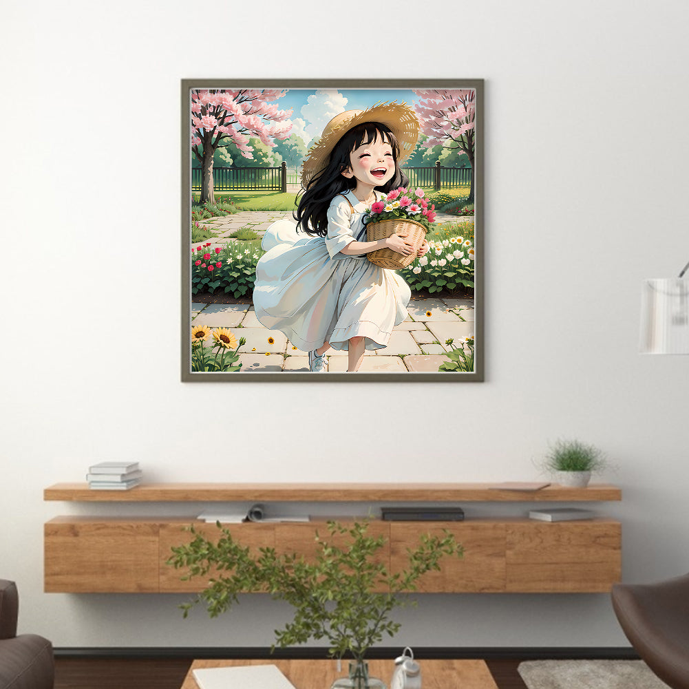 Girl Picking Flowers - 11CT Stamped Cross Stitch 50*50CM