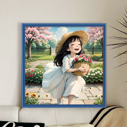 Girl Picking Flowers - 11CT Stamped Cross Stitch 50*50CM