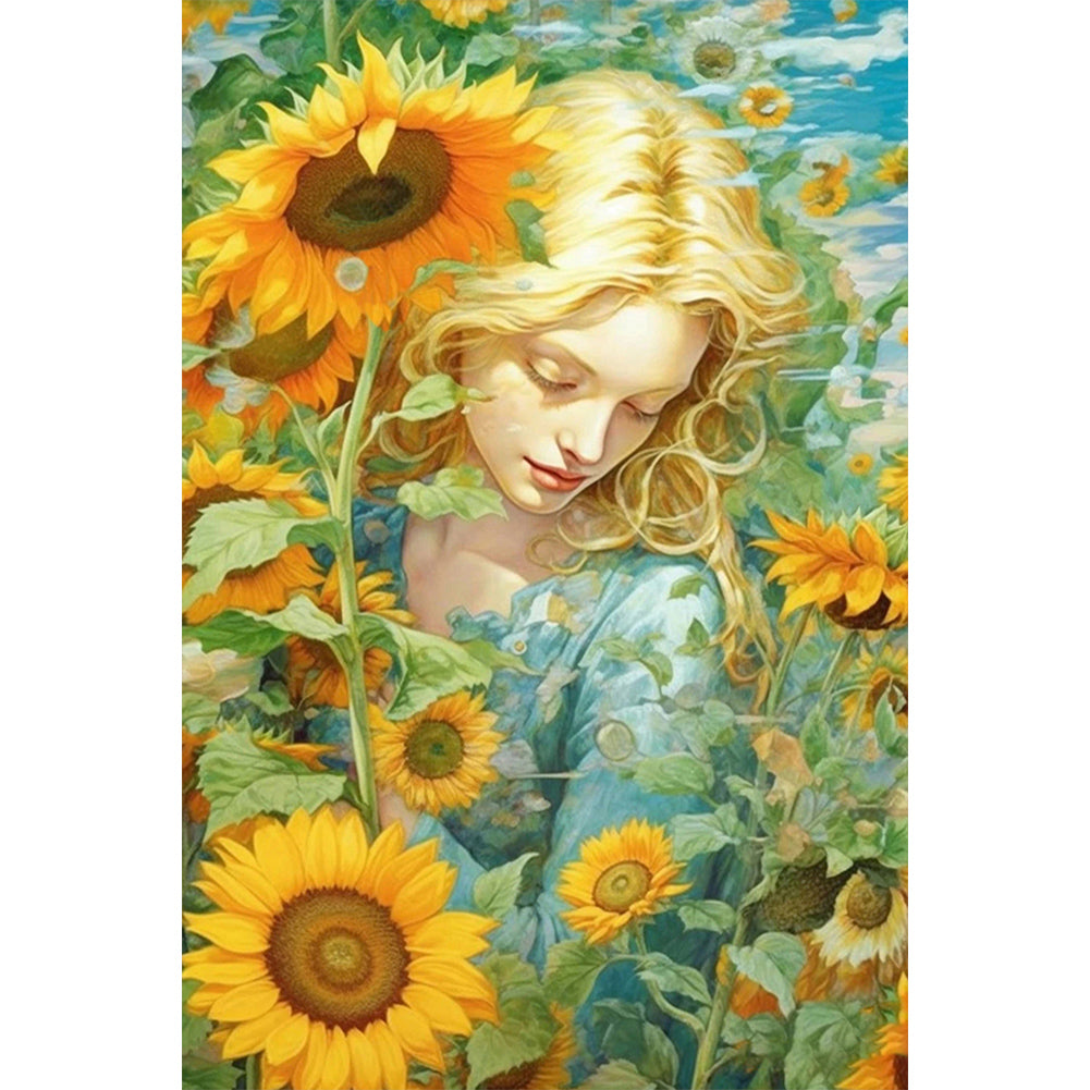 Sunflower Girl - Full Round Drill Diamond Painting 40*60CM