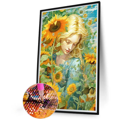 Sunflower Girl - Full Round Drill Diamond Painting 40*60CM