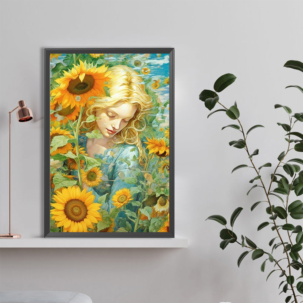 Sunflower Girl - Full Round Drill Diamond Painting 40*60CM