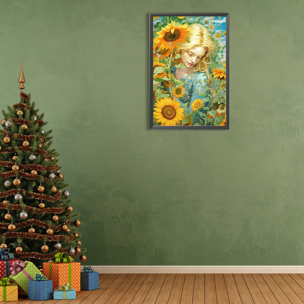 Sunflower Girl - Full Round Drill Diamond Painting 40*60CM