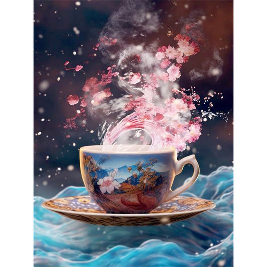 Flower Tea Cup - Full Round Drill Diamond Painting 30*40CM