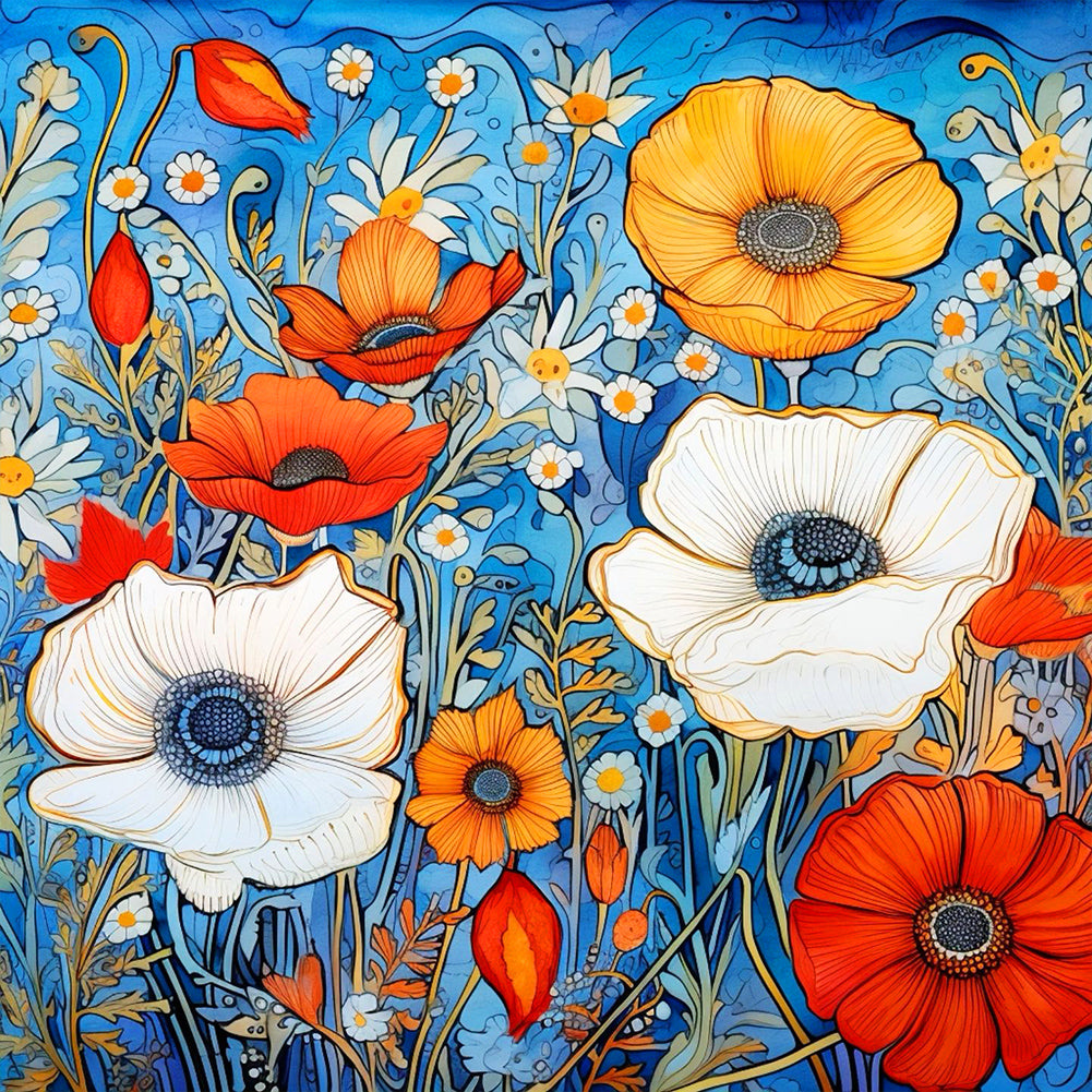 Poppy Flower - Full Round Drill Diamond Painting 30*30CM