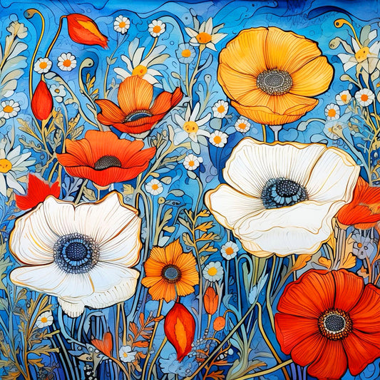 Poppy Flower - Full Round Drill Diamond Painting 30*30CM