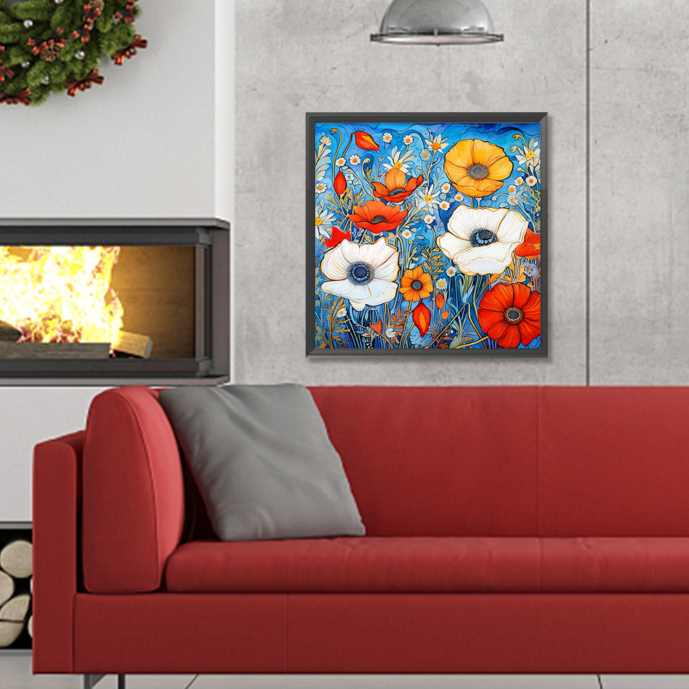 Poppy Flower - Full Round Drill Diamond Painting 30*30CM
