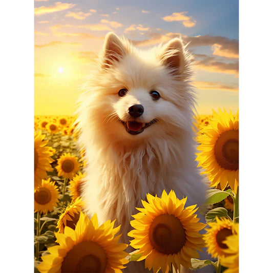 Sunflower Dog - Full Round Drill Diamond Painting 30*40CM