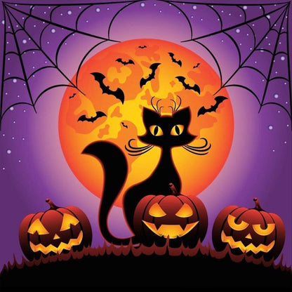 Halloween Pumpkin Black Cat - Full Round Drill Diamond Painting 40*40CM