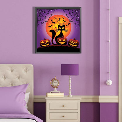 Halloween Pumpkin Black Cat - Full Round Drill Diamond Painting 40*40CM