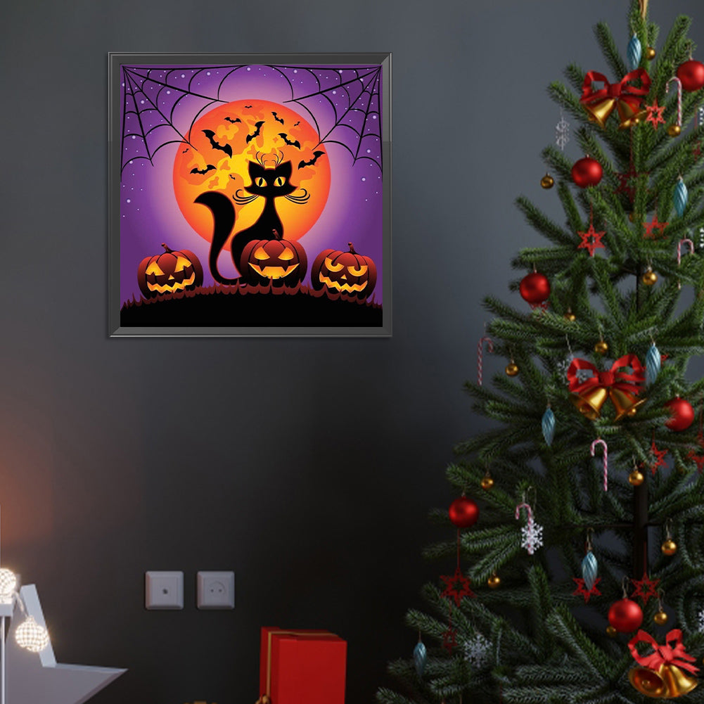 Halloween Pumpkin Black Cat - Full Round Drill Diamond Painting 40*40CM