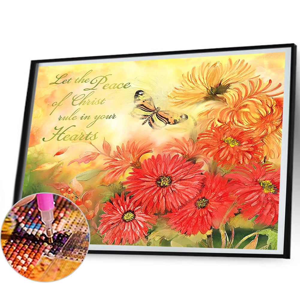 Butterfly Flower Font - Full Round Drill Diamond Painting 50*40CM