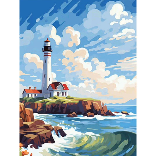 Sunny Seaside Lighthouse - Full Round Drill Diamond Painting 30*40CM