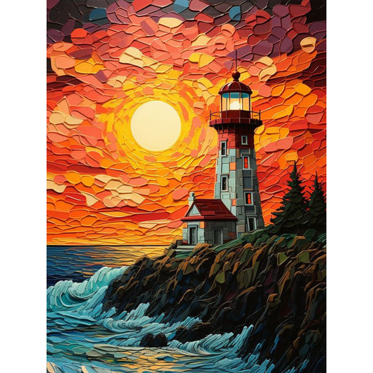 Lighthouse On The Beach At Sunset - Full Round Drill Diamond Painting 30*40CM