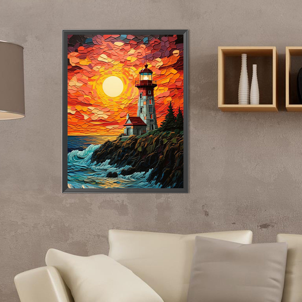 Lighthouse On The Beach At Sunset - Full Round Drill Diamond Painting 30*40CM