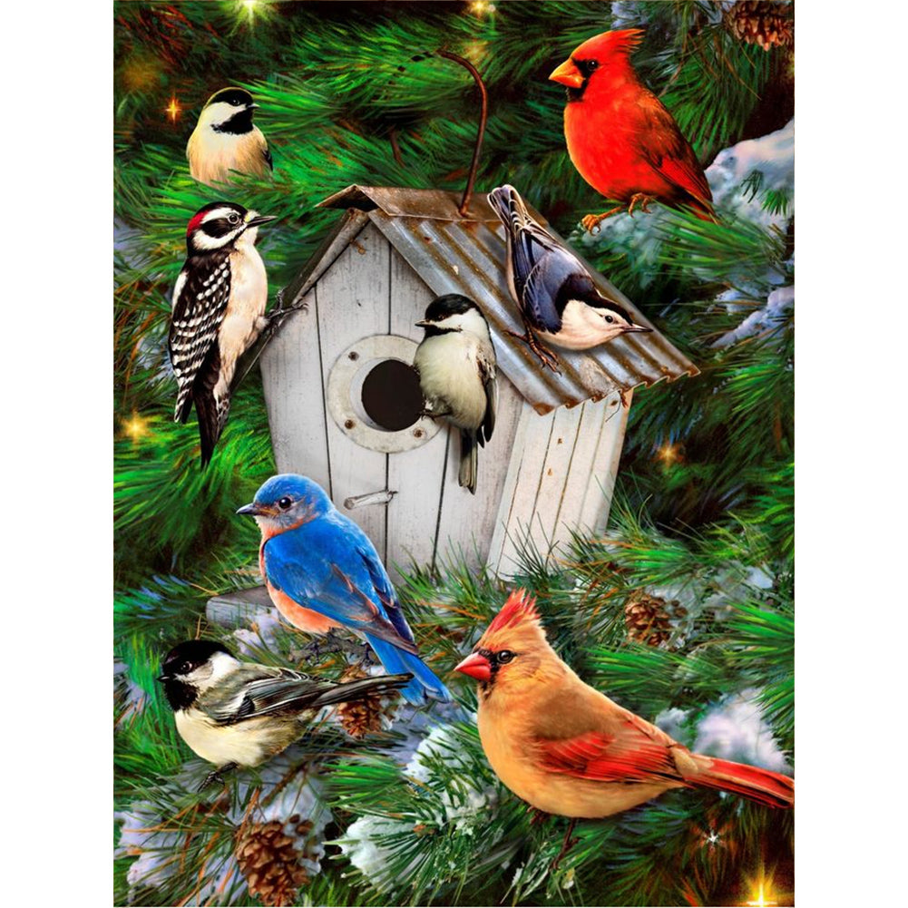 Bird House With Chirping Birds And Fragrant Flowers - Full Round Drill Diamond Painting 30*40CM