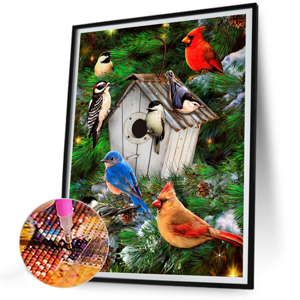 Bird House With Chirping Birds And Fragrant Flowers - Full Round Drill Diamond Painting 30*40CM