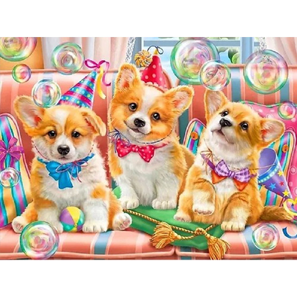 Three Puppies - Full Square Drill Diamond Painting 40*30CM