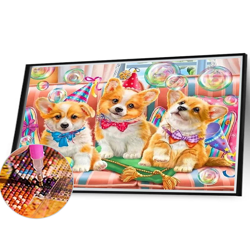 Three Puppies - Full Square Drill Diamond Painting 40*30CM