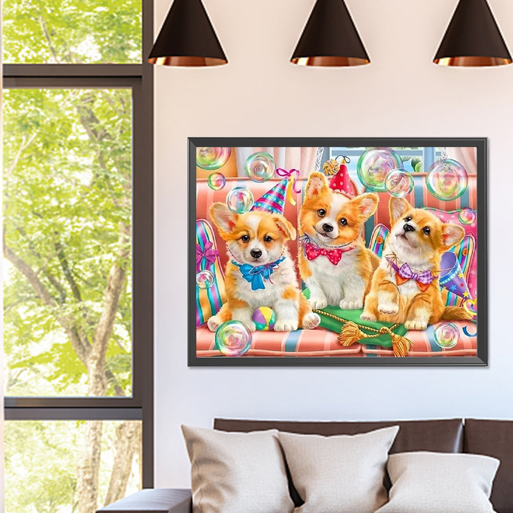 Three Puppies - Full Square Drill Diamond Painting 40*30CM