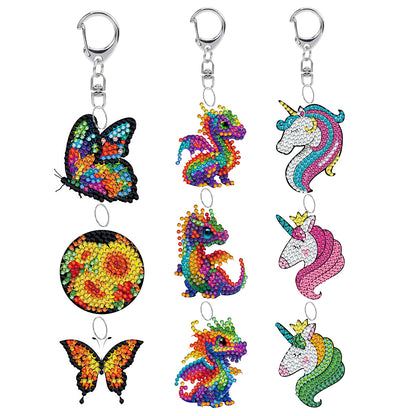 3 PCS Double Sided Diamond Art Keyring Unicorn for Adult Kid Purse Handbag Decor