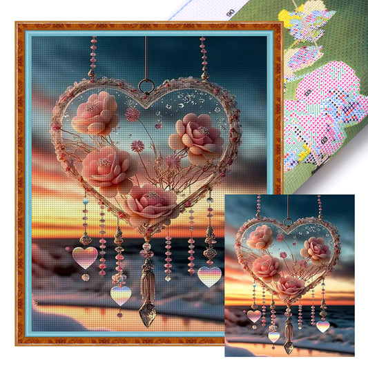 Heart Rose Pendant - 11CT Stamped Cross Stitch 40*50CM