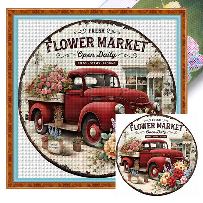 Flower Truck - 11CT Stamped Cross Stitch 40*40CM