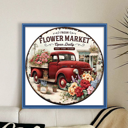 Flower Truck - 11CT Stamped Cross Stitch 40*40CM