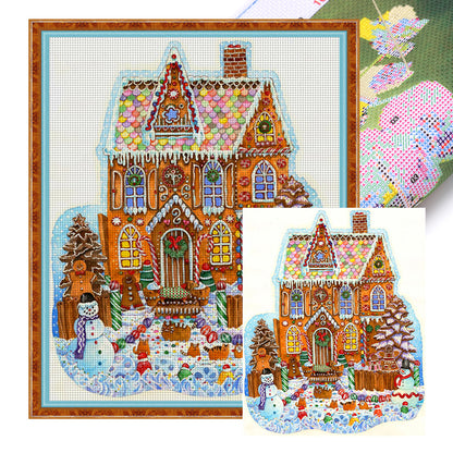 Snowman Christmas Cabin - 11CT Stamped Cross Stitch 50*60CM