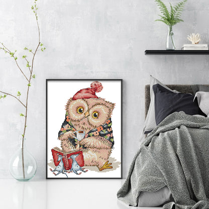 Owl Who Loves To Learn - 14CT Stamped Cross Stitch 22*30CM(Joy Sunday)