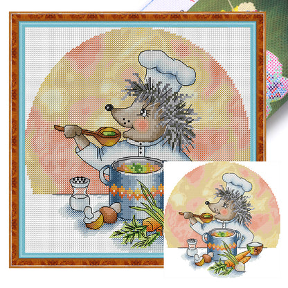 Hedgehog Chef - 14CT Stamped Cross Stitch 28*27CM(Joy Sunday)