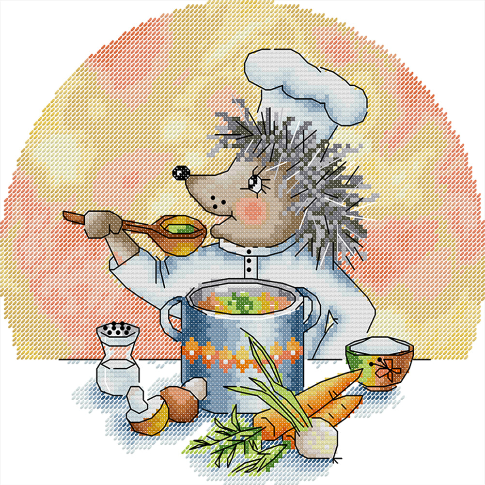 Hedgehog Chef - 14CT Stamped Cross Stitch 28*27CM(Joy Sunday)