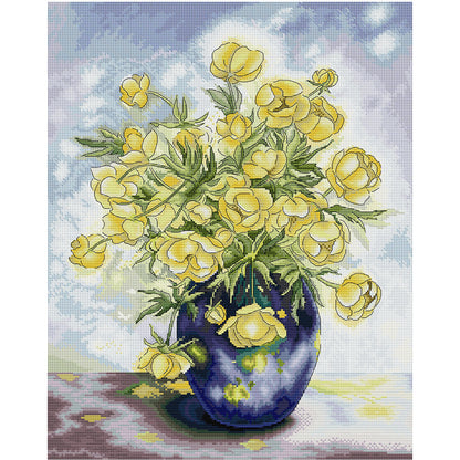 Yellow Camellia And Orchid Vase - 14CT Stamped Cross Stitch 42*53CM(Joy Sunday)