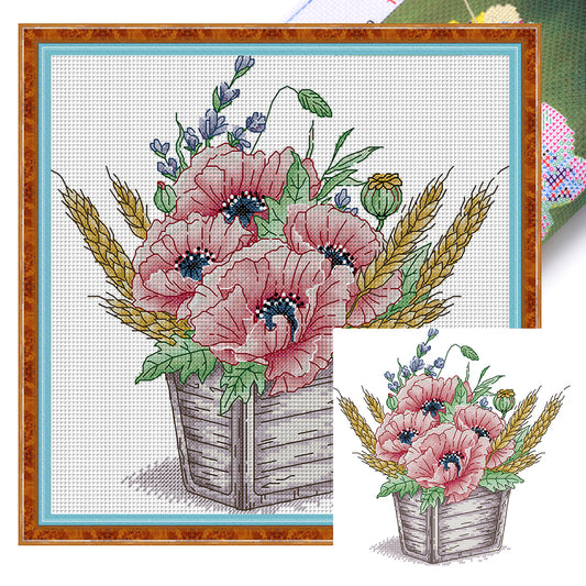 Poppy Flower Pot - 14CT Stamped Cross Stitch 30*29CM(Joy Sunday)