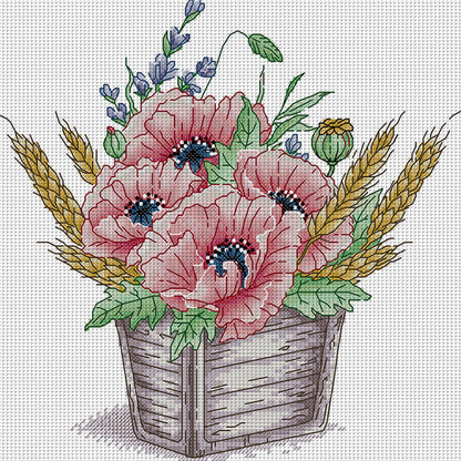 Poppy Flower Pot - 14CT Stamped Cross Stitch 30*29CM(Joy Sunday)