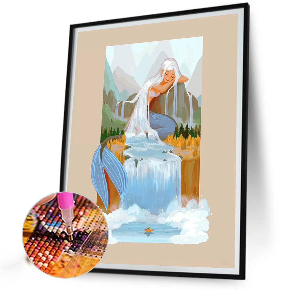 Silver-Haired Mermaid - Full Round Drill Diamond Painting 50*60CM